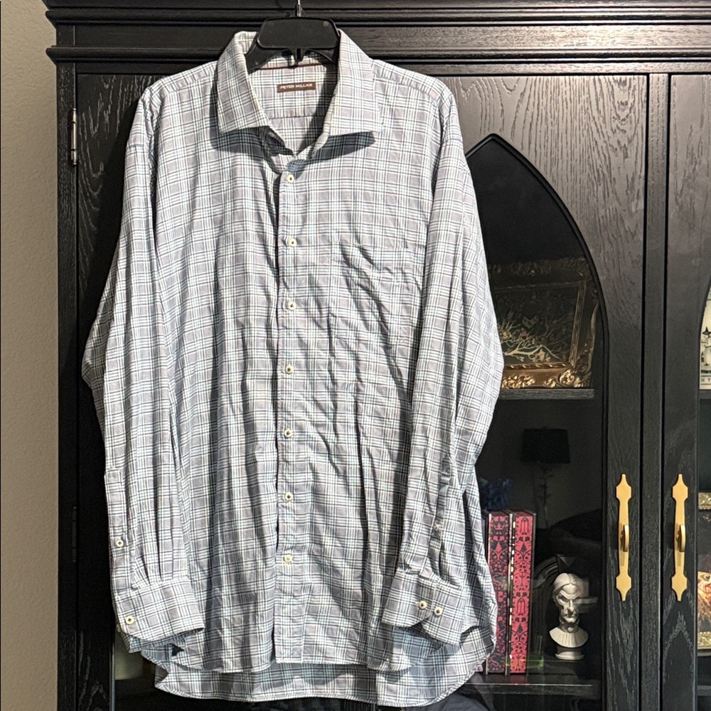 Peter Millar Blue Plaid Dress Shirt